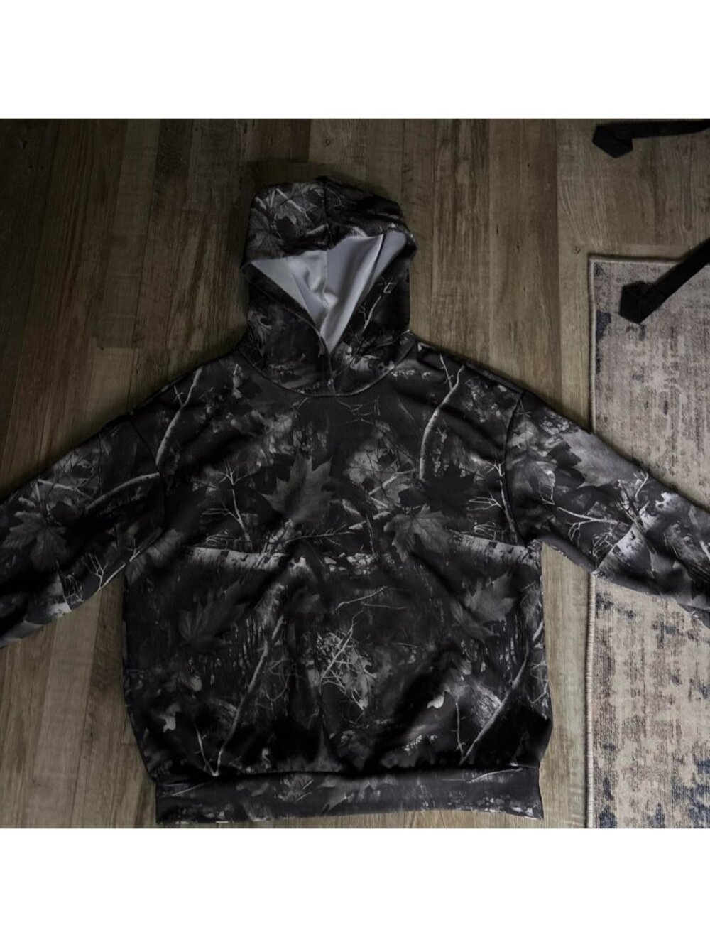 Black & gray camouflage hoodie with leaf and branch print #camo #outdoor